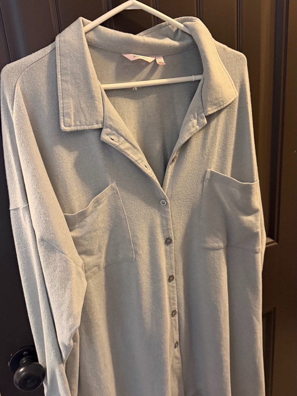 La Vie En Rose Light Gray Button-Front Lounge Shirt Dress